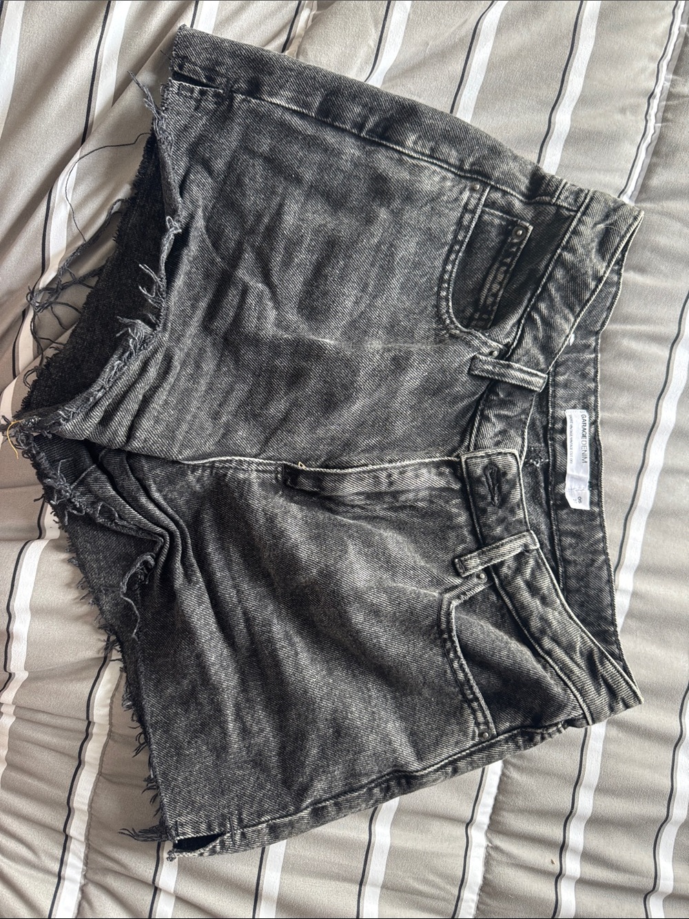 GARAGE High-Waisted Distressed Black Denim Shorts